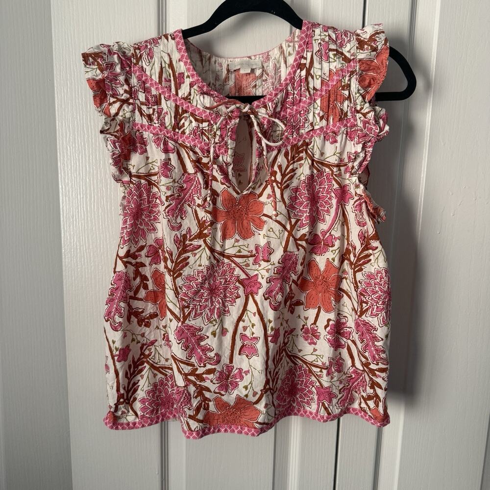 Jennifer Grace Pink Ruffle Sleeve Blouse Women’s L Cottagecore Romantic Dainty